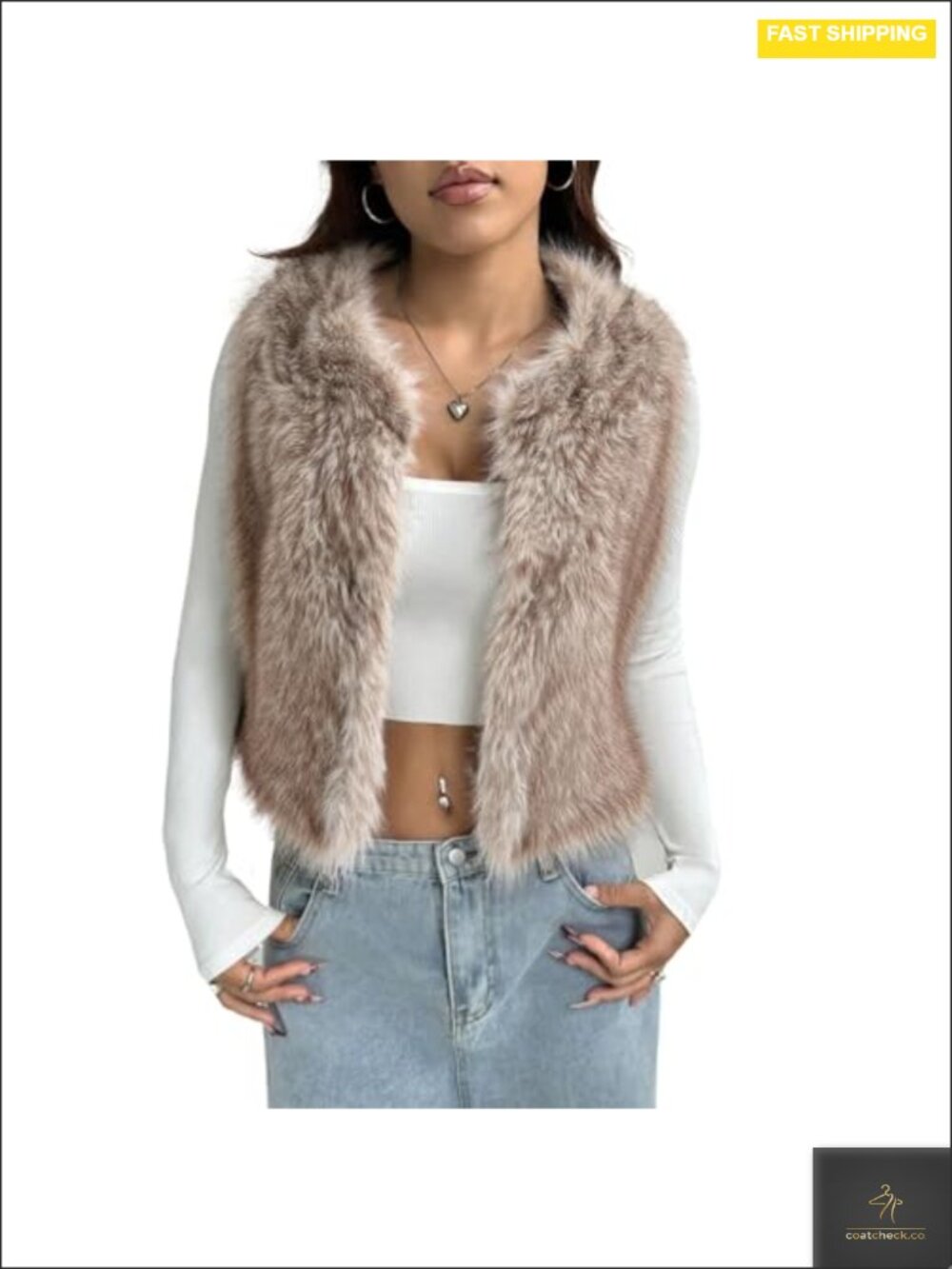 Women's Sleeveless Faux Fur Open Front Vest Cardigan Coat with Fluffy Tip
